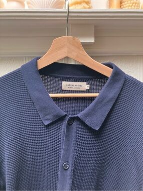 Men's Navy V-Neck Polo Knit Shirt
